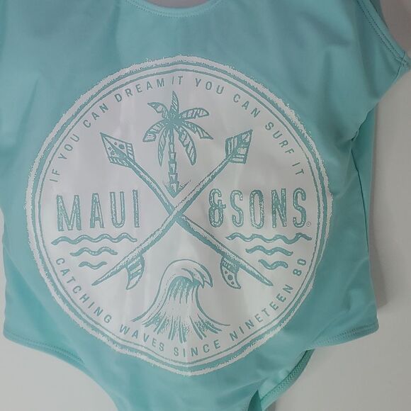 Maui and Sons Teal and White One Piece Swimsuit Women's Size L - Picture 2 of 8